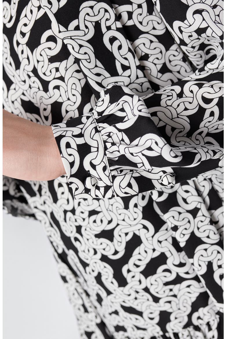 Akila Print Long Sleeve Drop Waist Crepe Dress, Alternate, color, CRAWL CHAIN SM BLACK