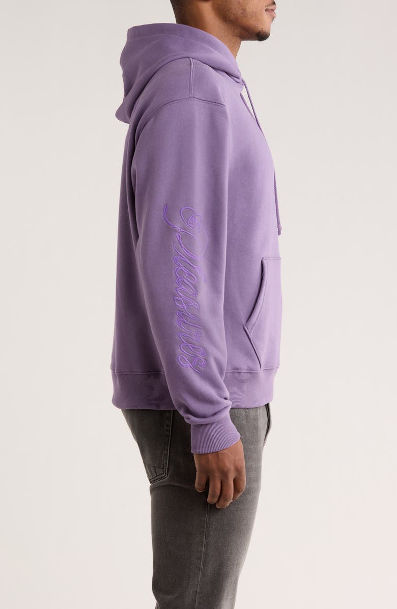 PLEASURES Scrawl Cotton Blend Hoodie, Alternate, color, Eggplant