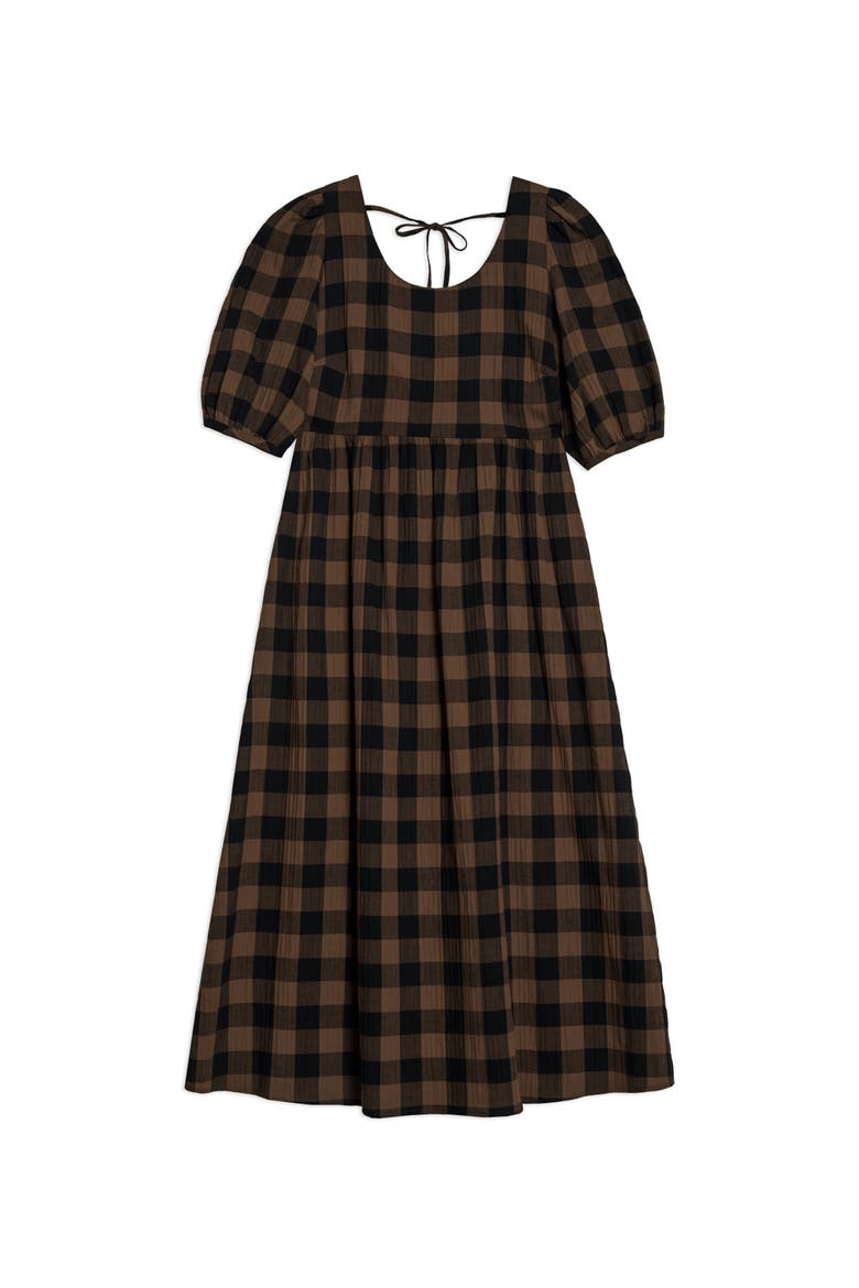 Large Gingham Iconic Midi Dress, Alternate, color, Chocolate