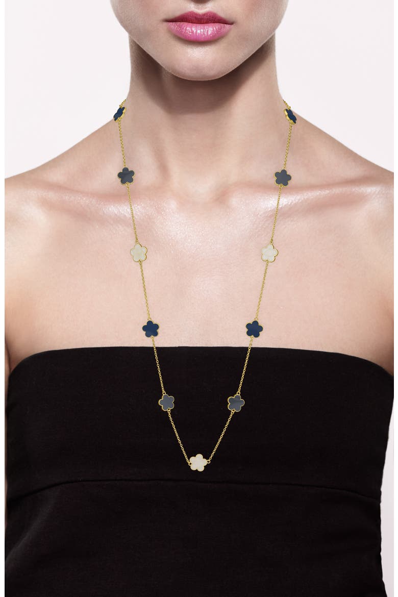 Tri-Tone Clover Station Necklace (Nordstrom Exclusive), Alternate, color, NAVY/ GOLD
