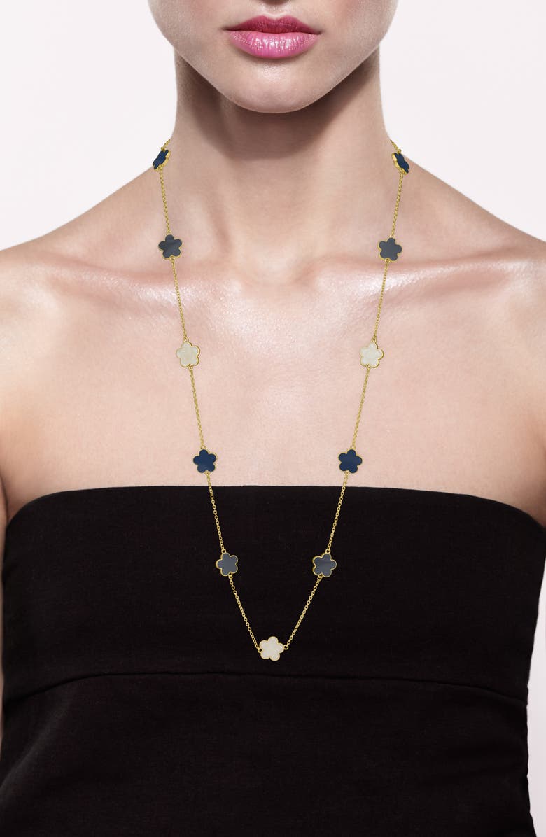 JARDIN Tri-Tone Clover Station Necklace, Alternate, color, Navy/ Gold