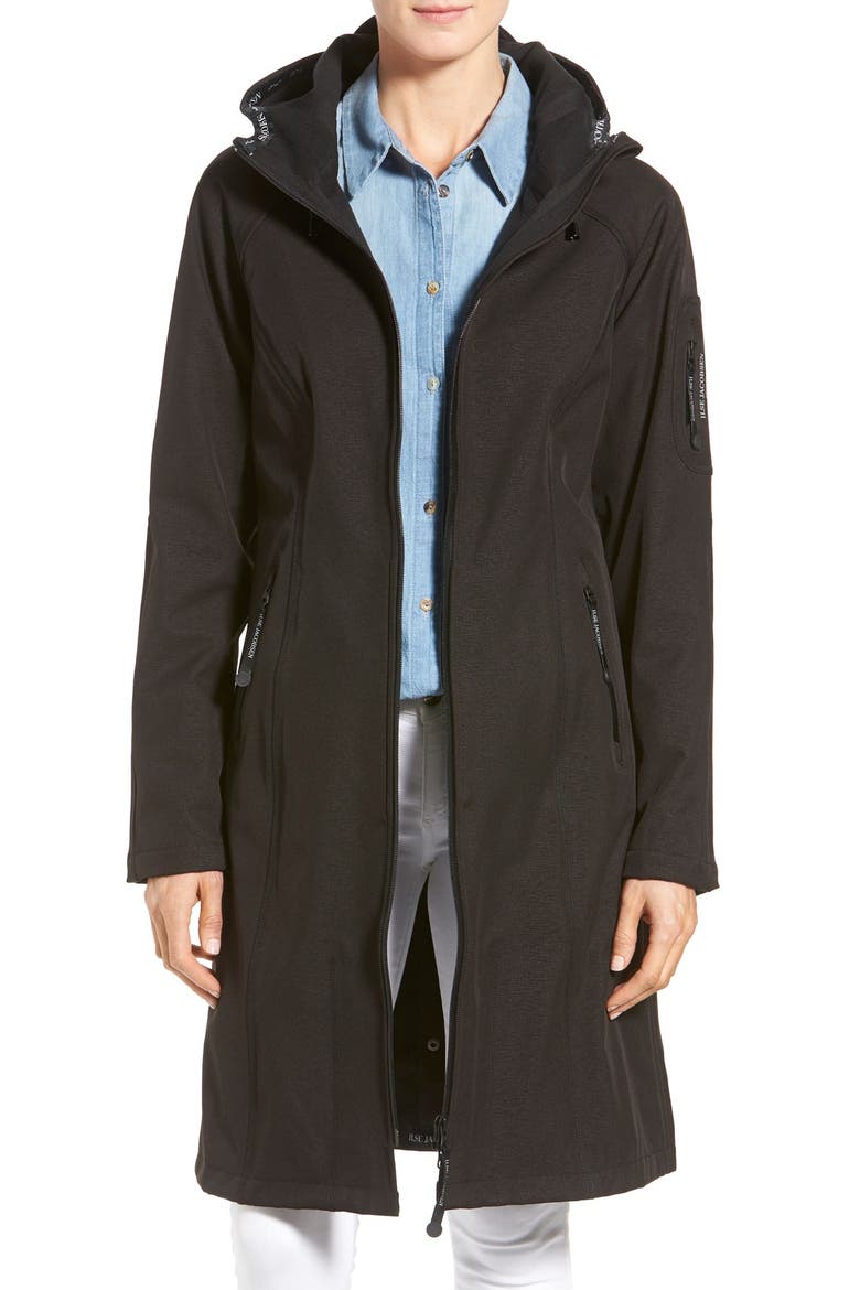 Long Hooded Raincoat, Main, color, BLACK