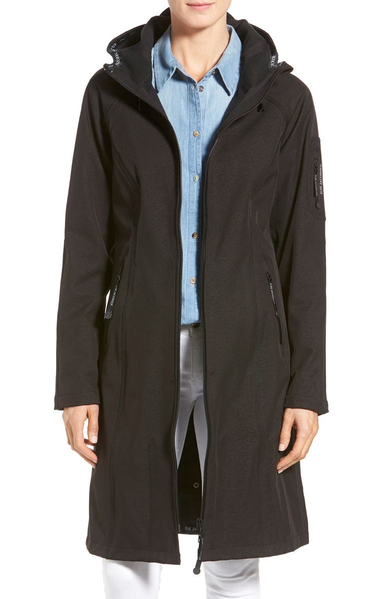 Ilse Jacobsen Long Hooded Raincoat, Main, color, Black