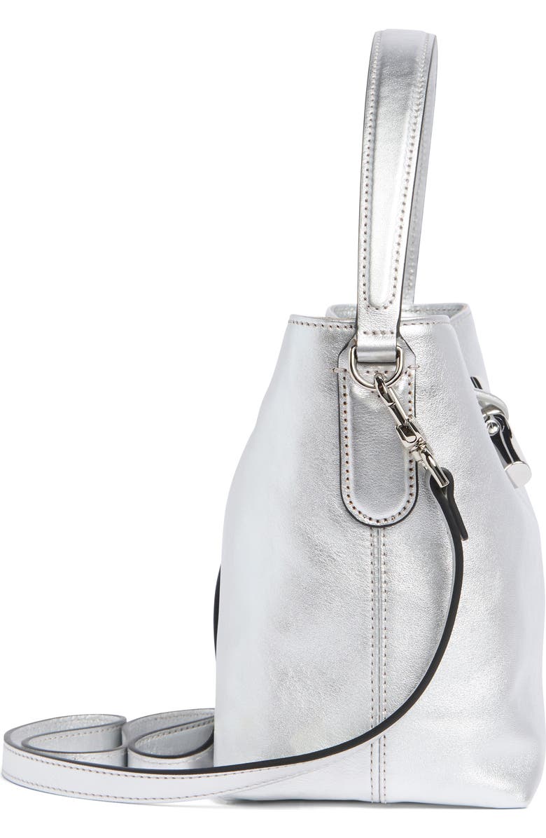 Longchamp Le Roseau Metallic Leather Bucket Bag, Alternate, color, Silver