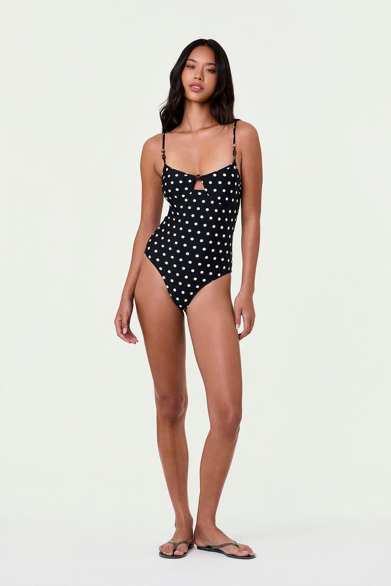 Anela One Piece Swim Suit, Alternate, color, Black / Ivory Polka Dot
