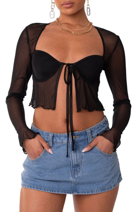 Mesh Long Sleeve Bra Top