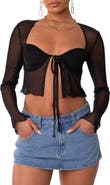 EDIKTED Mesh Long Sleeve Bra Top