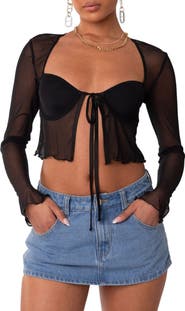 EDIKTED Mesh Long Sleeve Bra Top