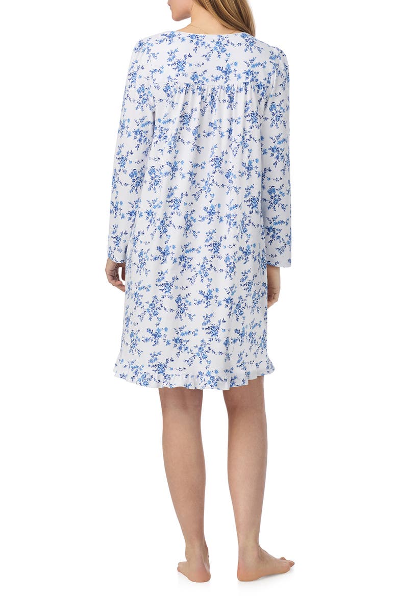 Long Sleeve Cotton Jersey Short Nightgown, Alternate, color, WHITE/ NAVY