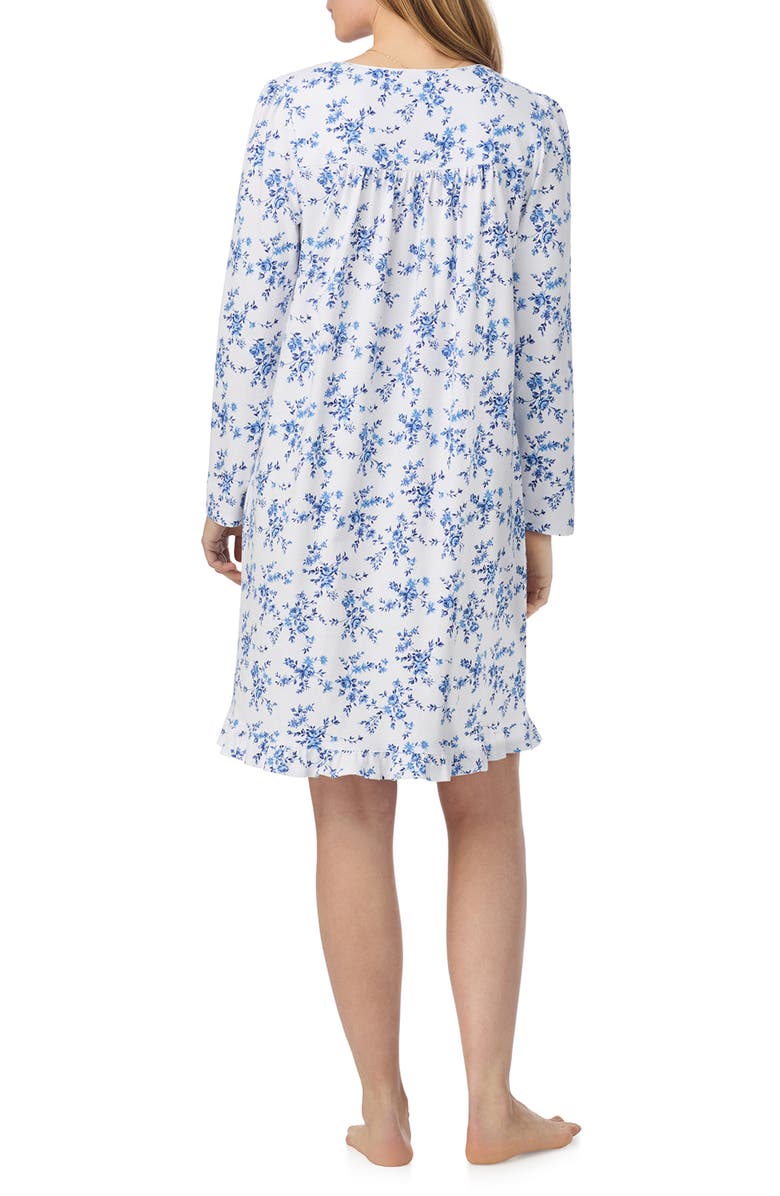 Eileen West Long Sleeve Cotton Jersey Short Nightgown, Alternate, color, White/ Navy