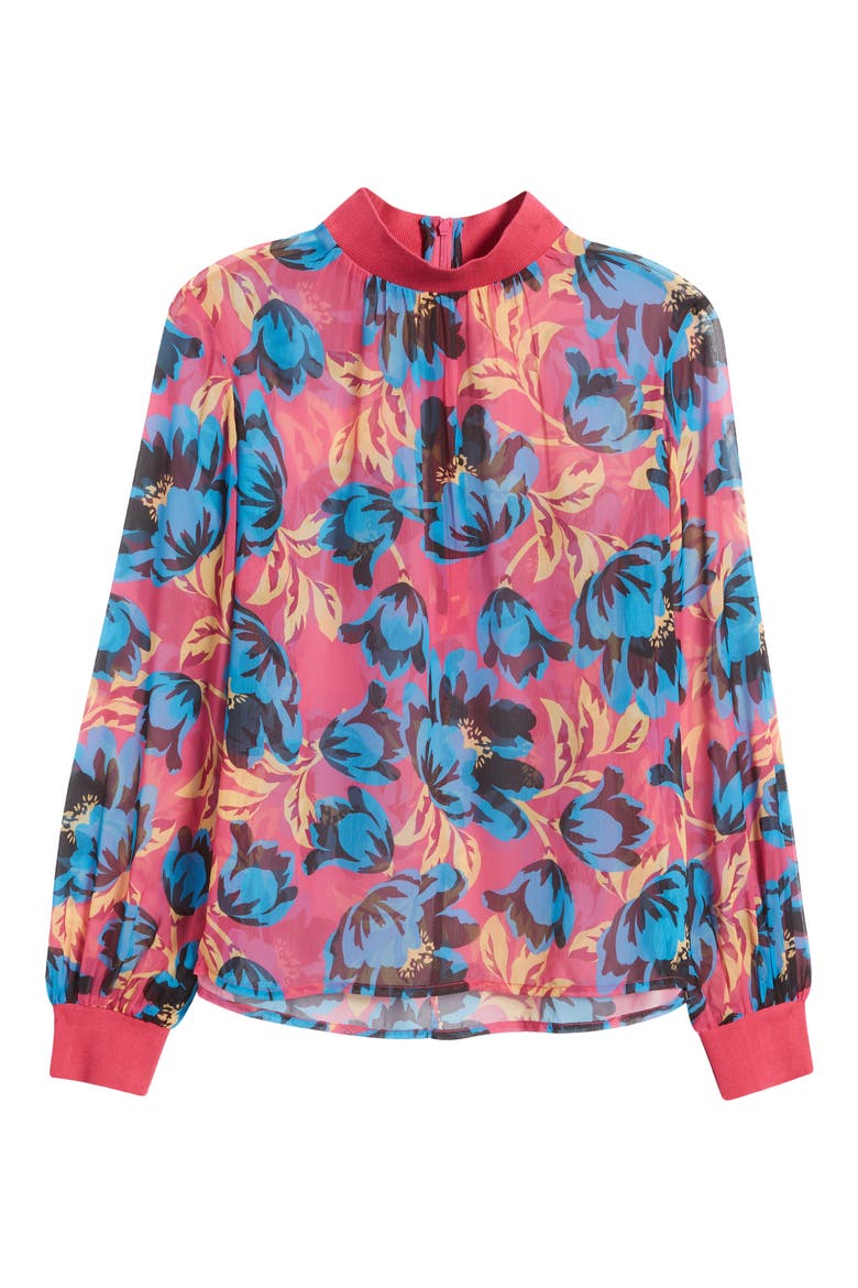 Eloise Floral Print Crinkled Blouse, Alternate, color, FUSCHIA BLUE JEWEL