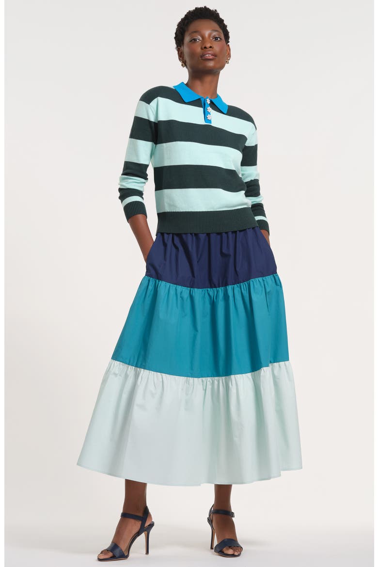 Floral Button Rugby Sweater, Alternate, color, TEAL/ MULTI