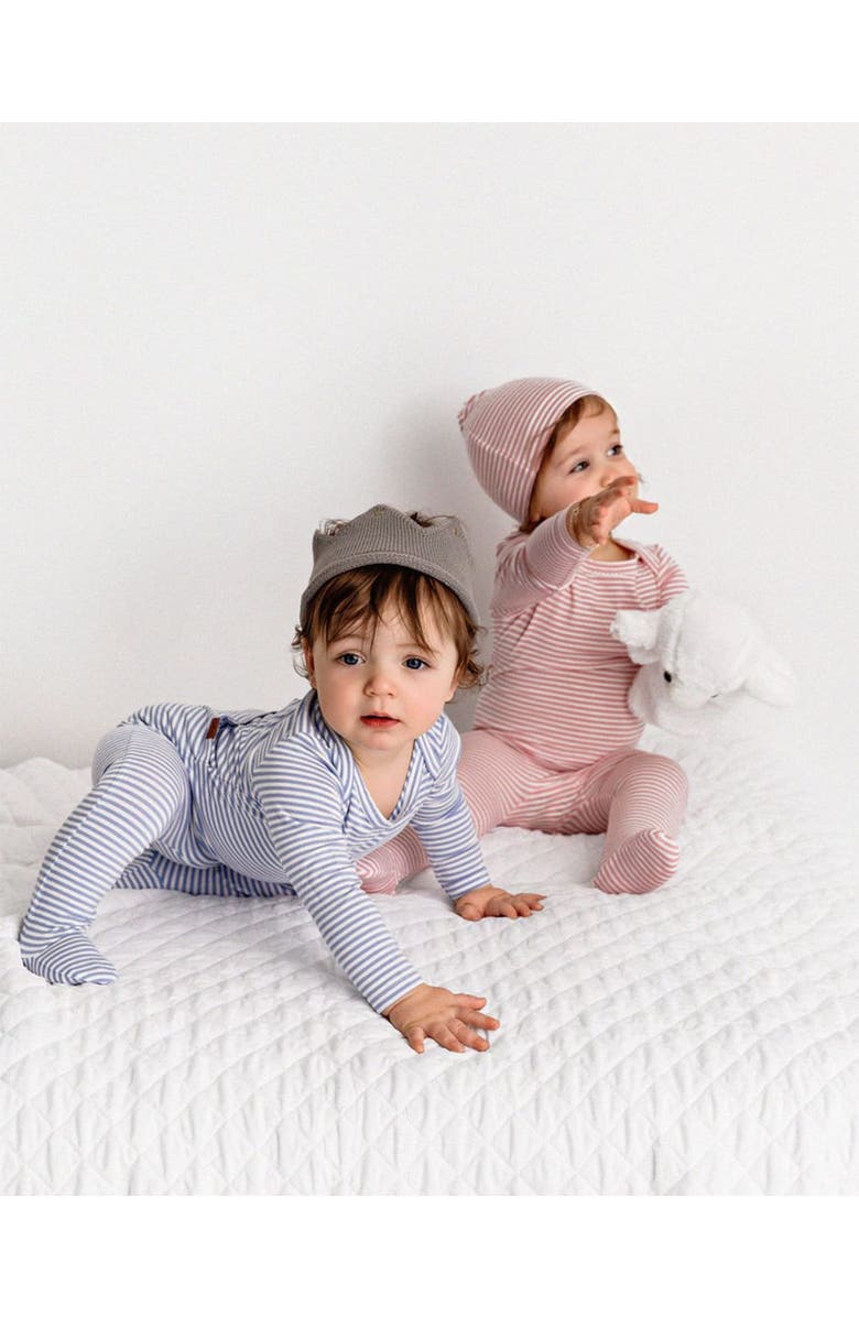 MiniMoi Striped Shoulder Flap Footie Set, Alternate, color, Ice Blue