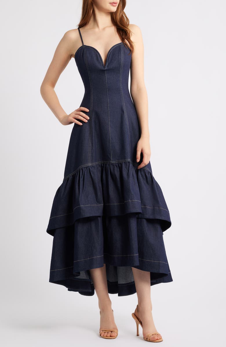 FREEMARKET Tiered High-Low Denim Dress, Main, color, Denim