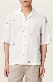 AllSaints Feline Embroidered Linen & Cotton Camp Shirt