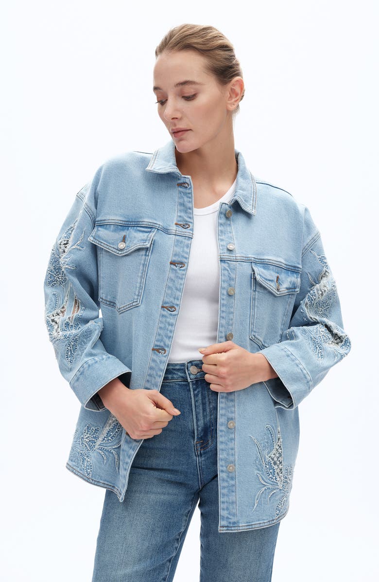Bayeas Floral Embroidered Denim Shirt Jacket, Alternate, color, 