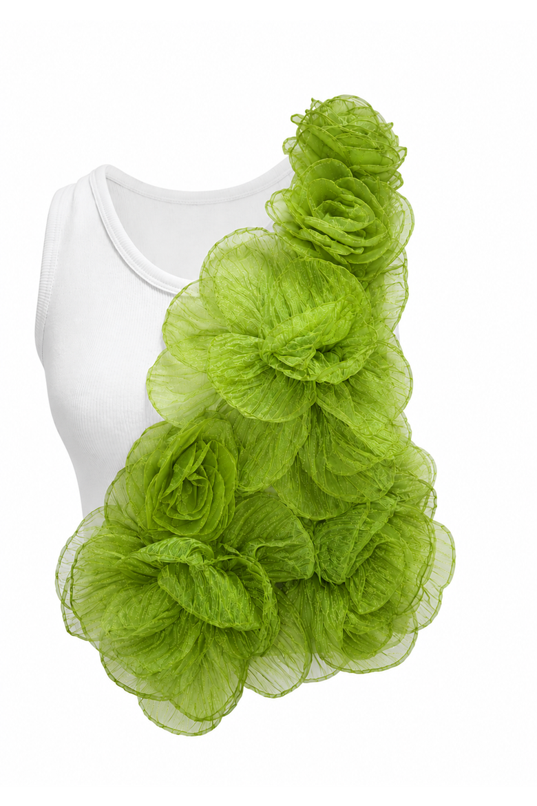 Floral Applique Tank Top, Main, color, White