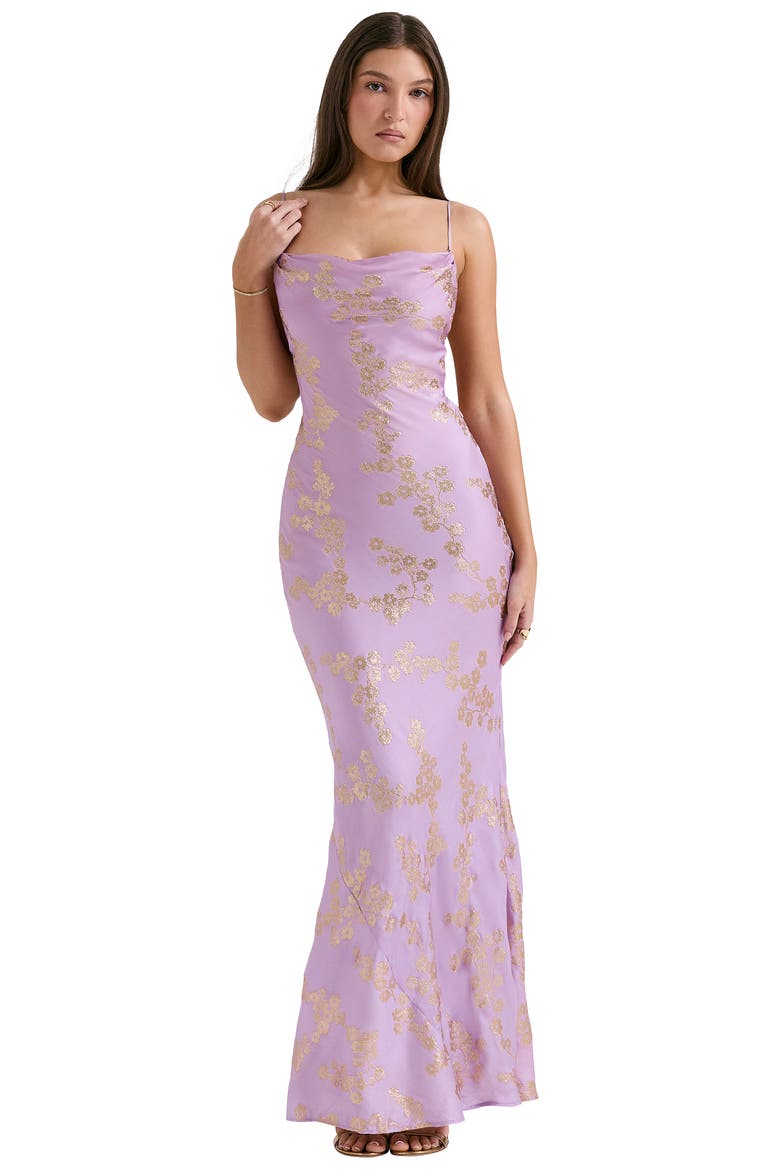 Capriana Metallic Sleeveless Lace Back Mermaid Gown, Alternate, color, ORCHID BLOOM