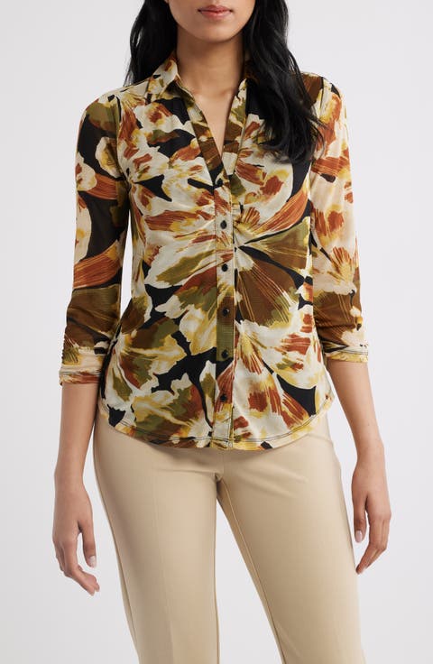 Shirred Button-Up Top (Regular & Petite)