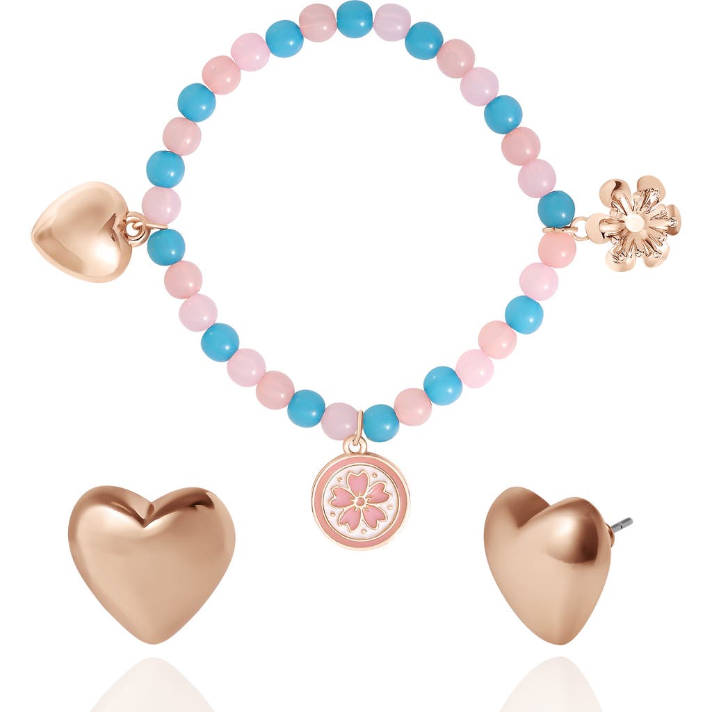 Jessica Simpson Kids Kids Pastel Beaded Bracelet & Heart Earrings Set In Gold