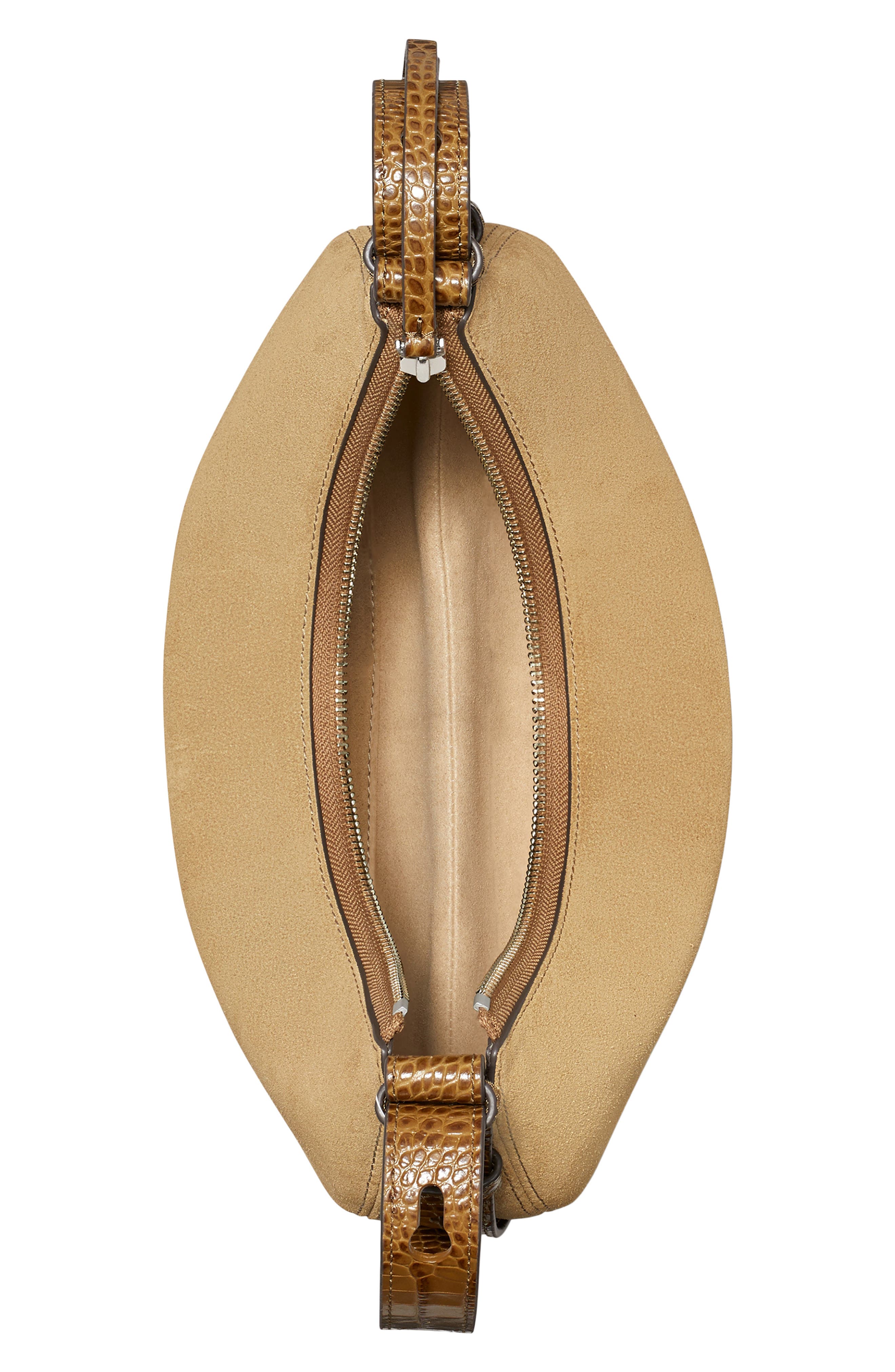 Romy Suede Half Moon Shoulder Bag, Alternate, color, STONE