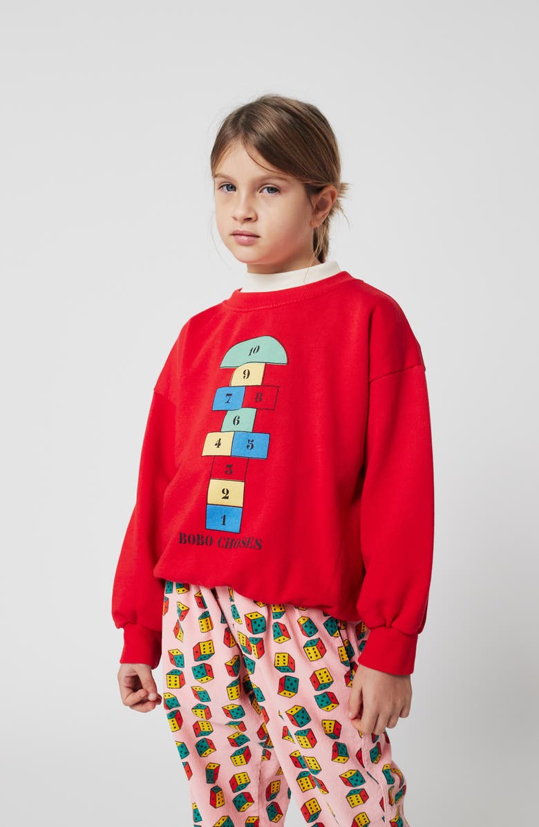 Bobo Choses Kids' Hopscotch Organic Cotton Sweatshirt, Alternate, color, Red