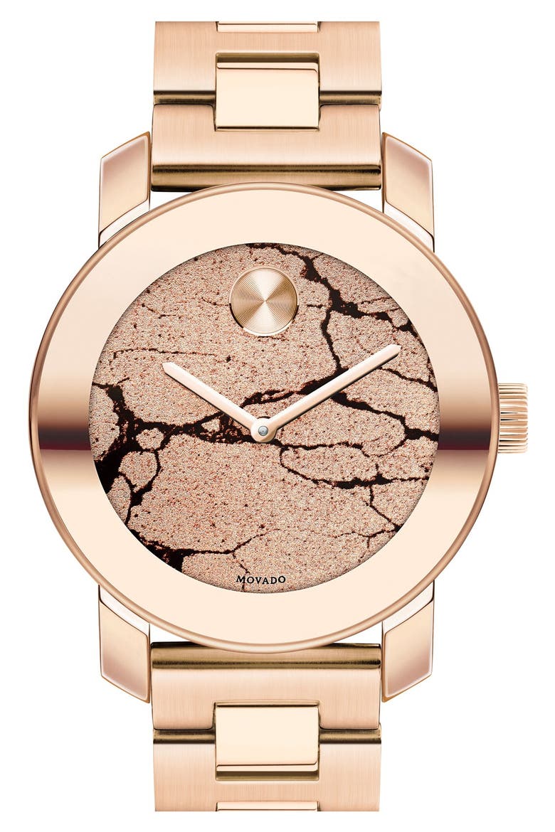 'Bold' Crackle Dial Bracelet Watch, 36mm, Main, color, ROSE GOLD