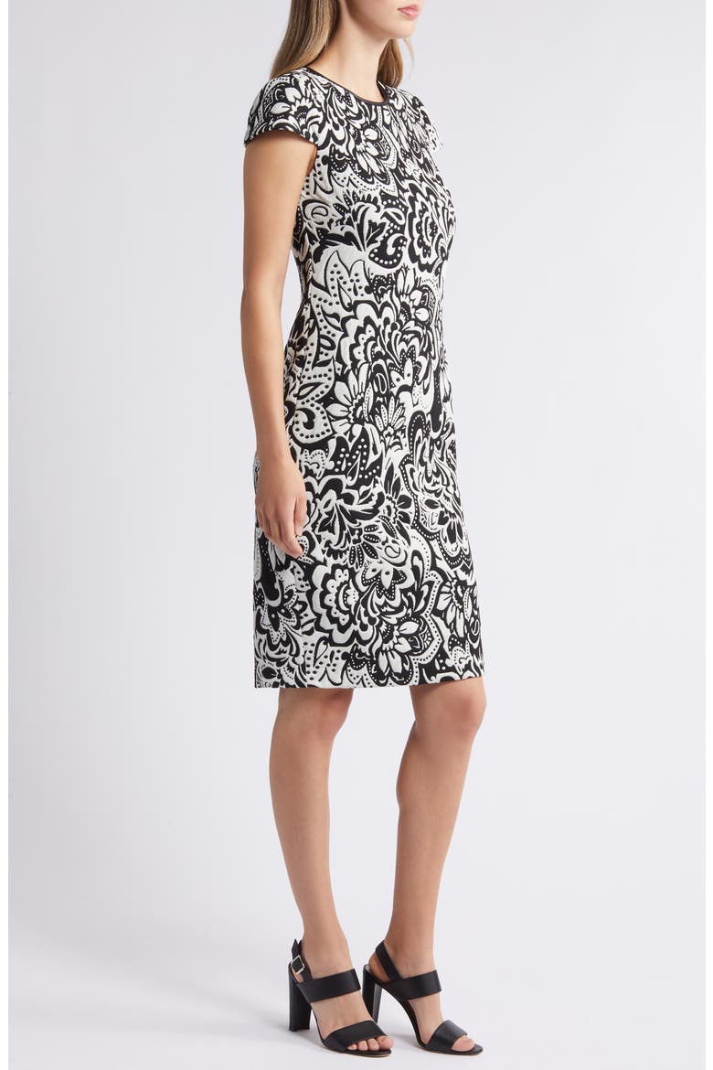 Floral Jacquard Knit Sheath Dress, Alternate, color, IVORY/ BLACK