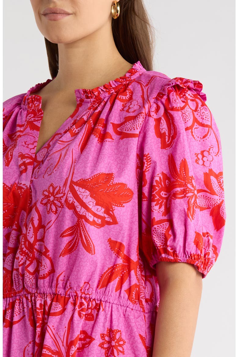 Weirly Floral Print Cotton Dress, Alternate, color, PINK-RED-MULTI