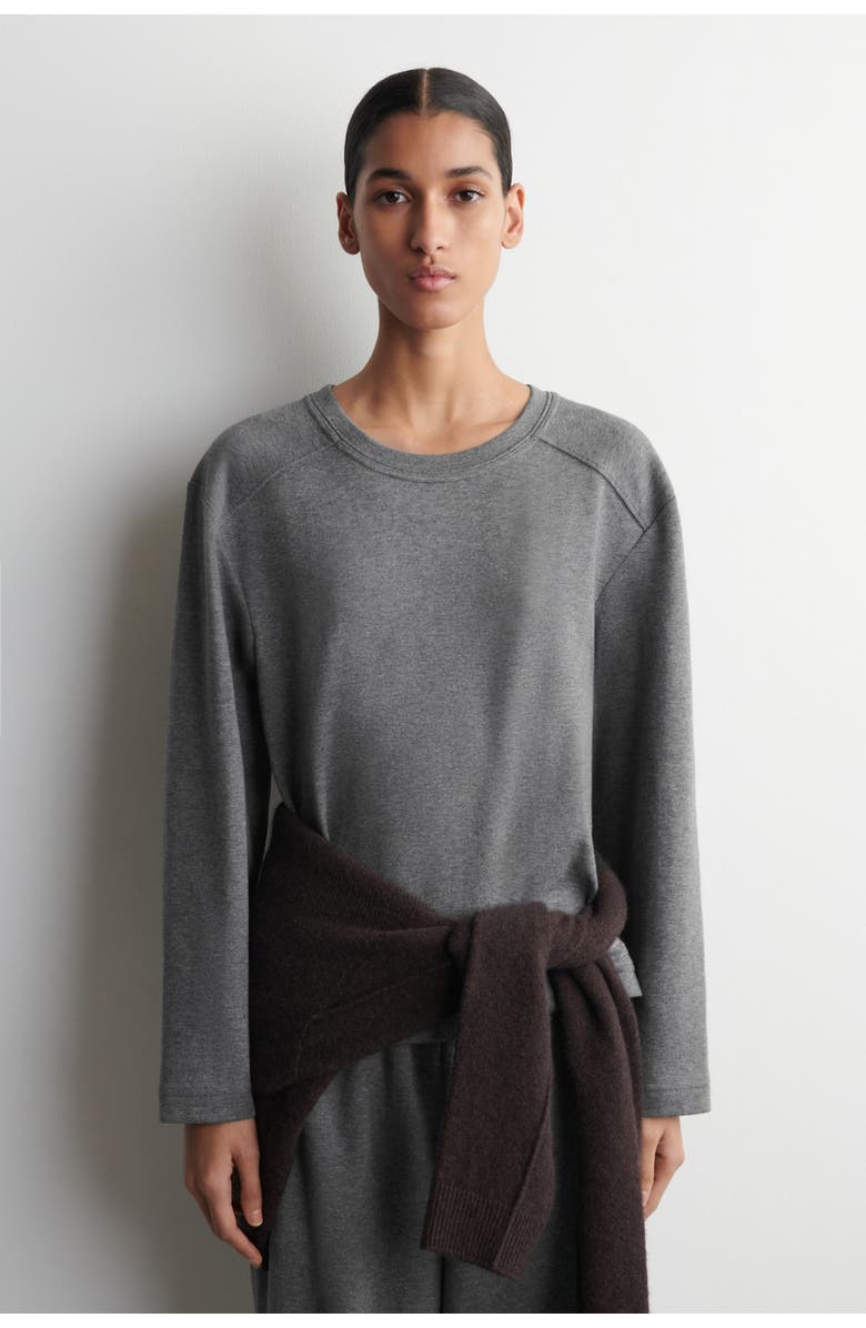 COS Cotton Long-Sleveled Top, Main, color, Gray Mélange