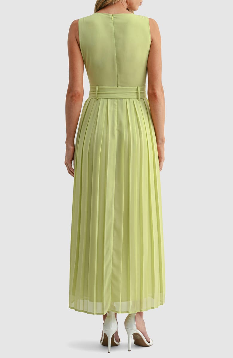 Mila Mae Pleated Belted Maxi Dress, Alternate, color, Lime Green