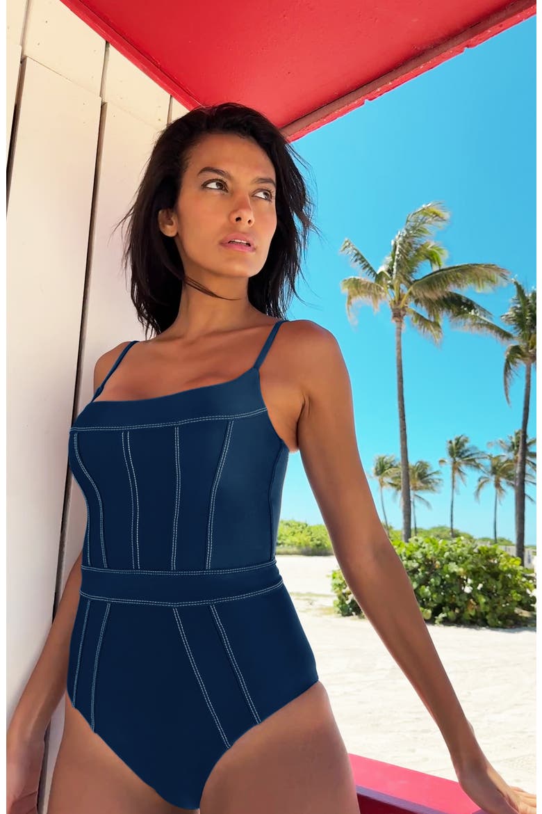 Color Sheen One-Piece Swimsuit, Alternate, color, NAVY