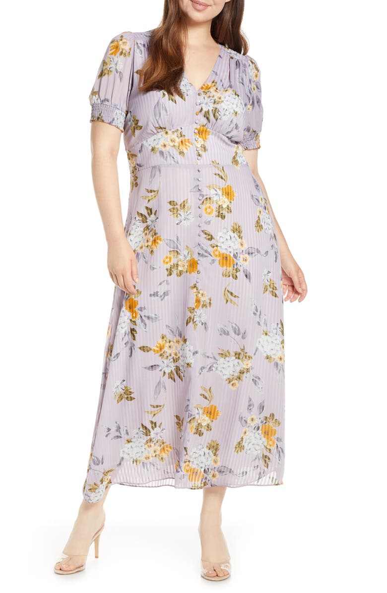 Chelsea28 V-Neck Floral Midi Dress, Alternate, color, 