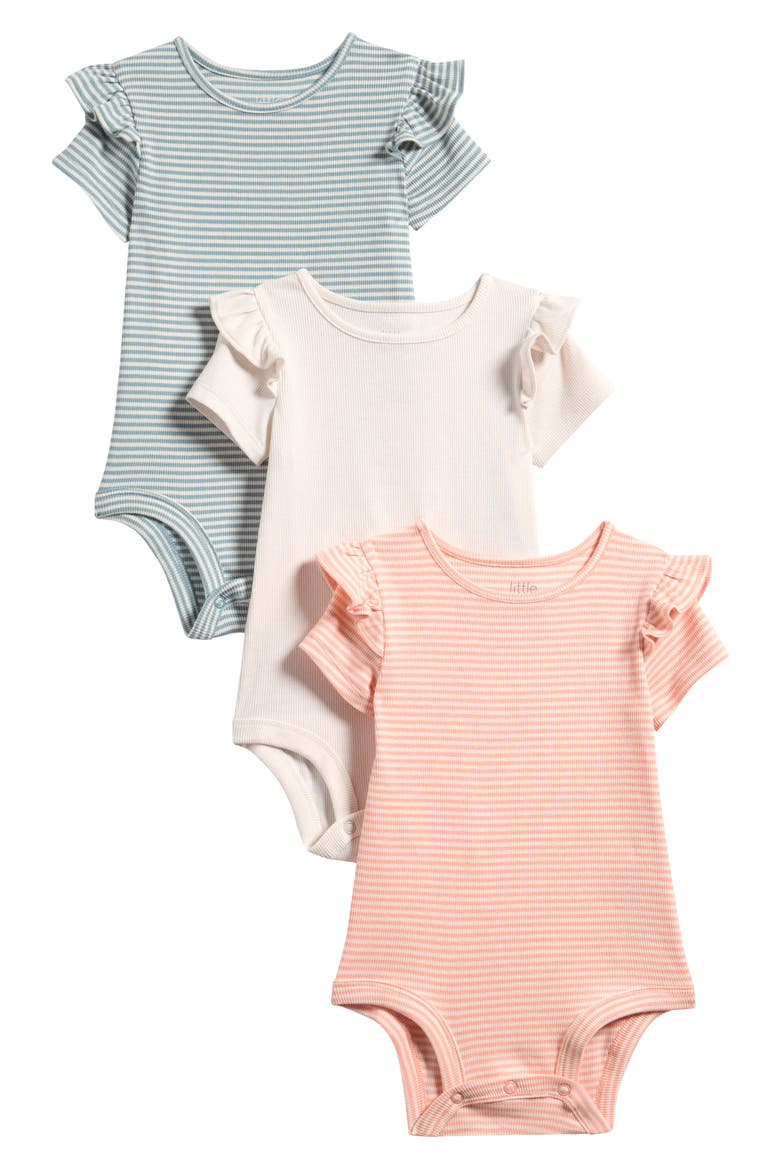 Pack of 3 Assorted Stretch Organic Cotton Bodysuits, Main, color, PINK WHITE GREY