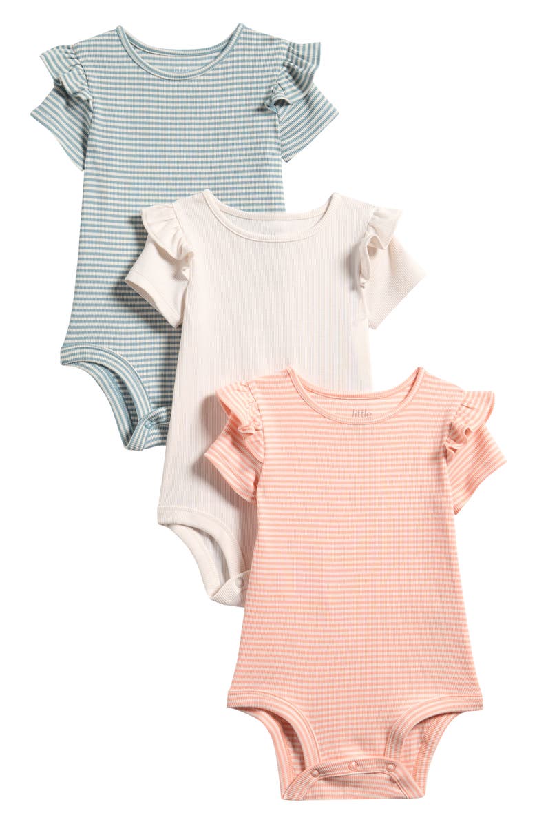 Little Planet Pack of 3 Assorted Stretch Organic Cotton Bodysuits, Main, color, Pink White Grey