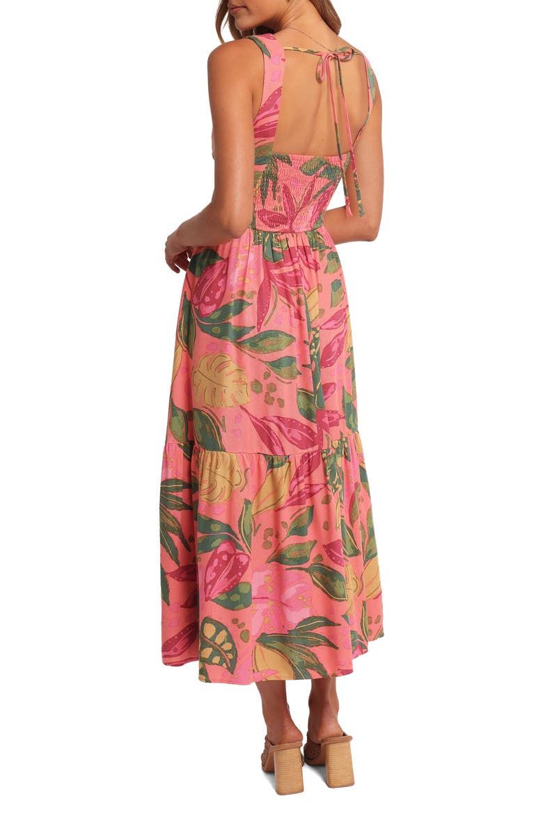 Oasis Print Cutout Midi Dress, Alternate, color, PINK RIO