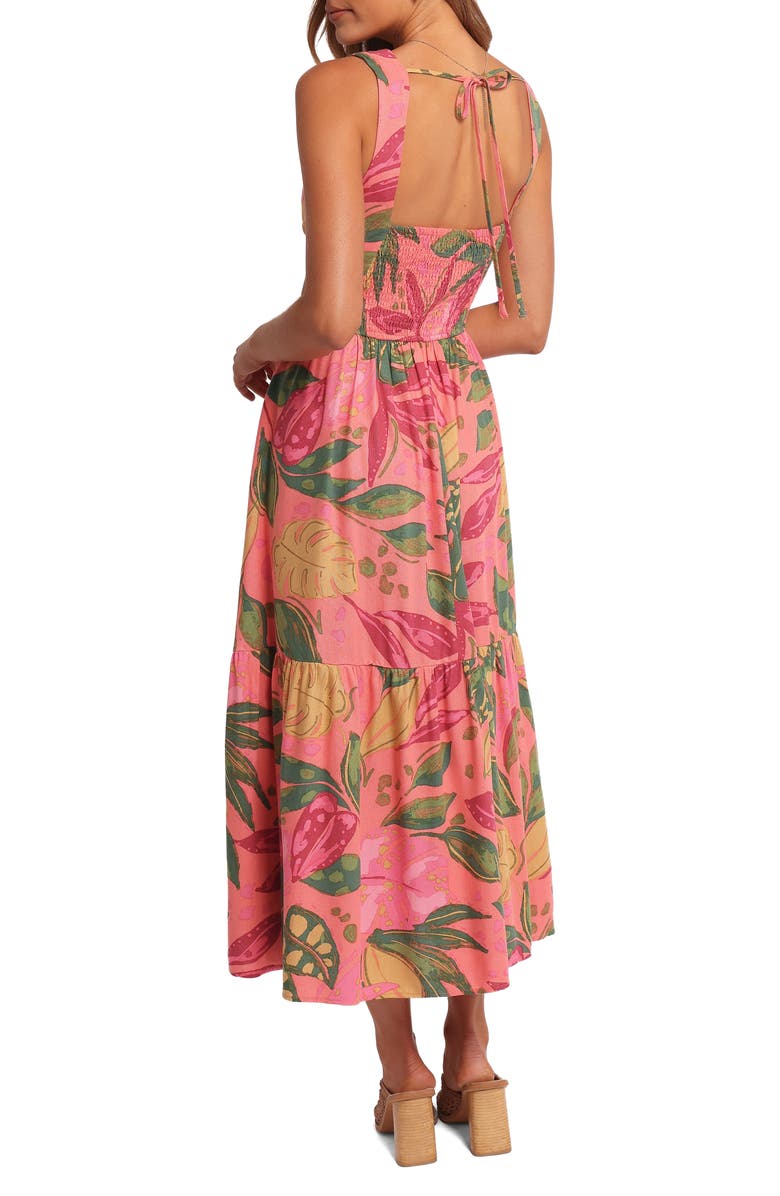Petal & Pup Oasis Print Cutout Midi Dress, Alternate, color, Pink Rio