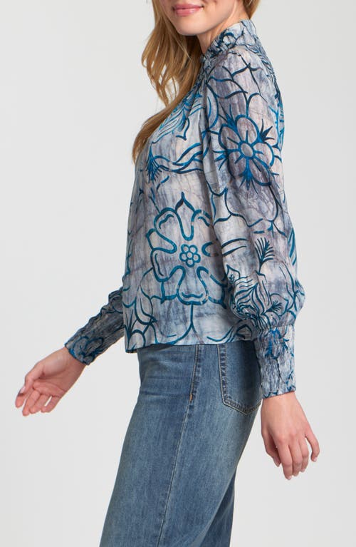 Apny Puff Shoulder Button Front Top In Blue