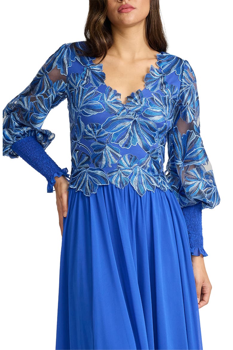 Embroidered Bodice Long Sleeve Gown, Alternate, color, BLUE LAGOON