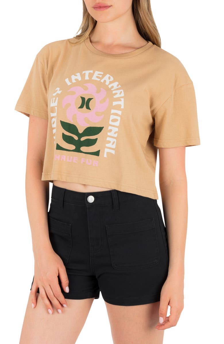 Hurley Blossom Boxy Crop T-Shirt, Alternate, color, Tan