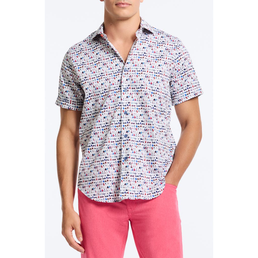 Robert Graham Board Bash Short Sleeve Stretch Cotton Button-up Shirt In White Multi