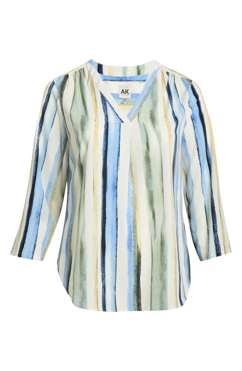 AK ANNE KLEIN Stripe V-Neck Top, Main, color, White Dove Multi