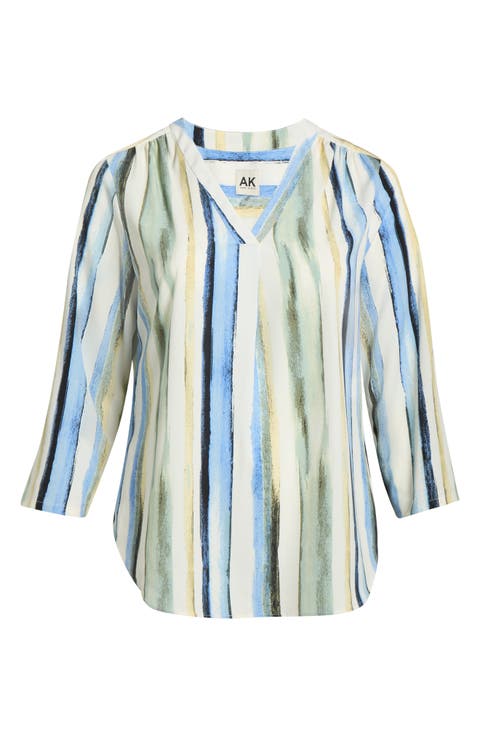 Stripe V-Neck Top (Plus)