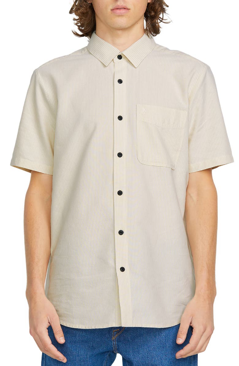 Volcom Date Knight Stripe Short Sleeve Button-Up Shirt, Main, color, 