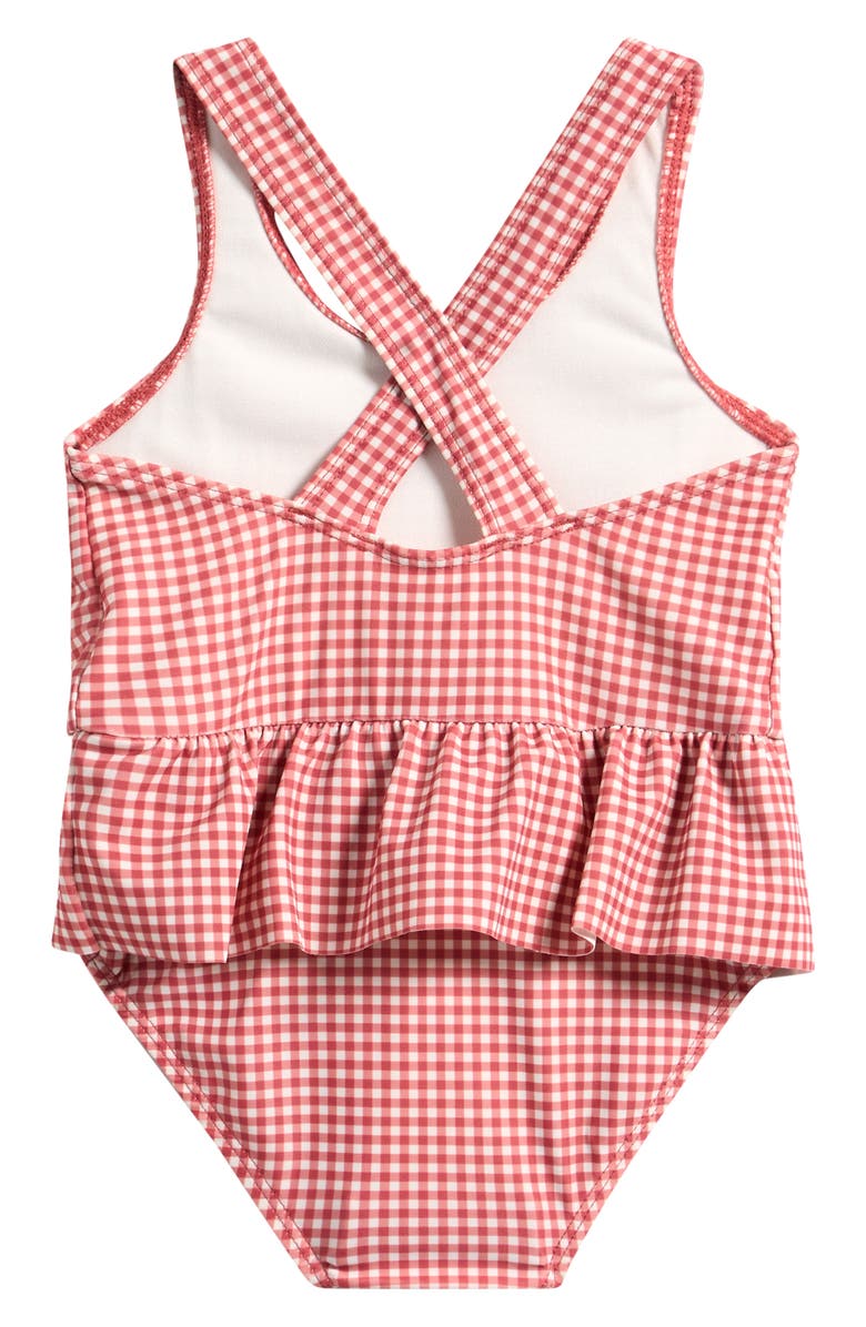 Little Planet Skirted One-Piece Swimsuit, Alternate, color, Red Gingham