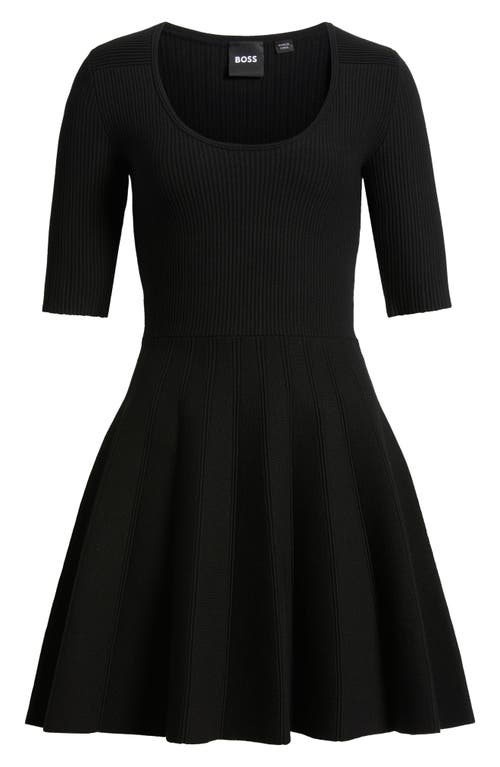 Hugo Boss Boss Scoop Neck Fit & Flare Rib Dress In Black