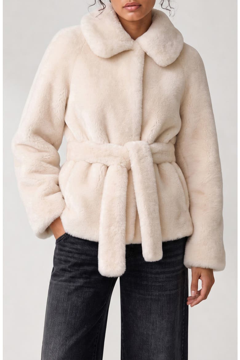Sally Faux Fur Belted Jacket, Main, color, IVORY