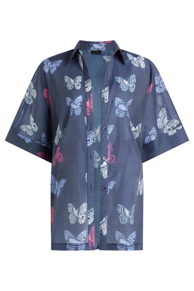 Sydney Printed Cover-up Shirtdress, Alternate, color, Navy blue
