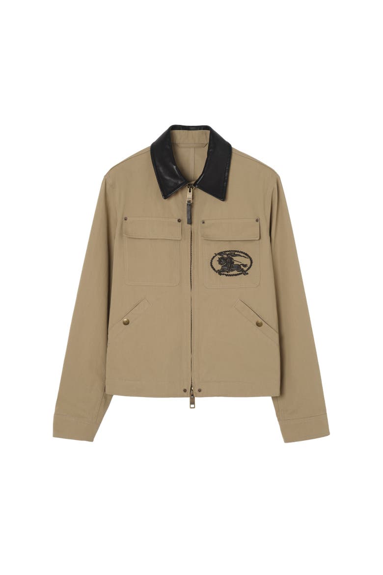 Leather Collar Cotton Workwear Jacket, Alternate, color, Saltmarsh beige
