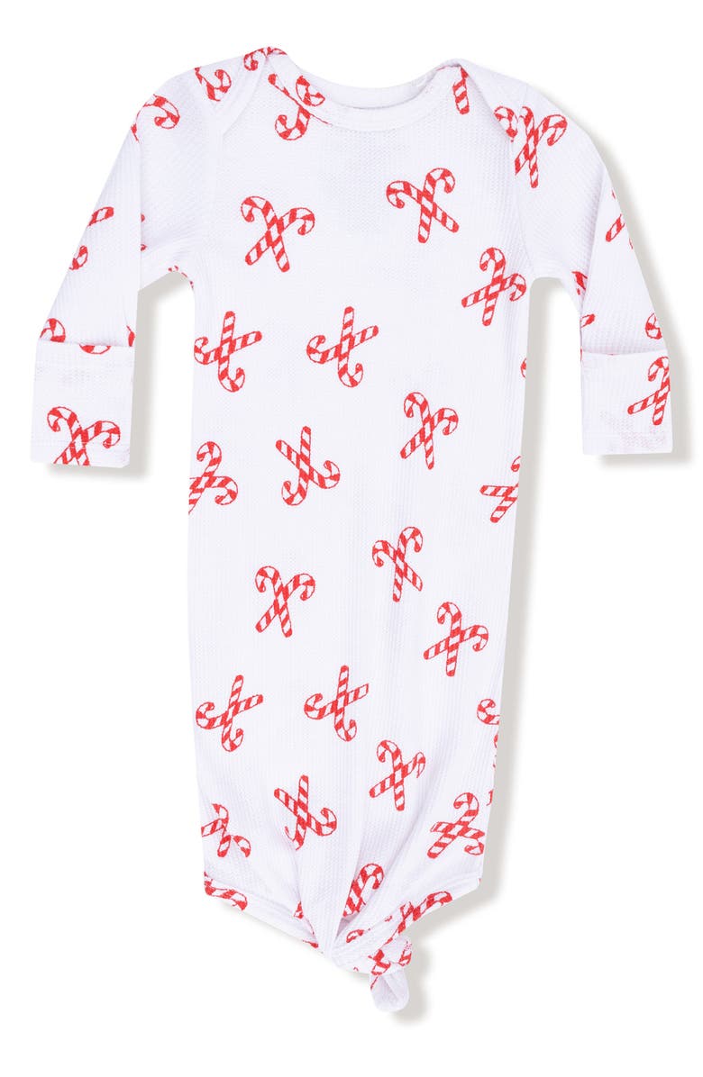 Angel Dear Candy Cane Print Knotted Gown, Main, color, White/ Red